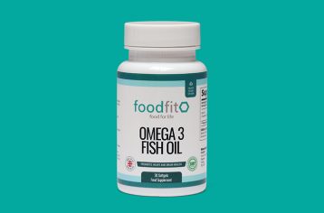 Bottle of Food Fit Omega 3 Fish Oil containing 30 capsules.